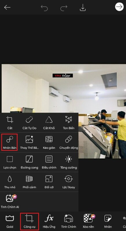 Bước 3: Bấm vào Công cụ > Chọn Nhân bản