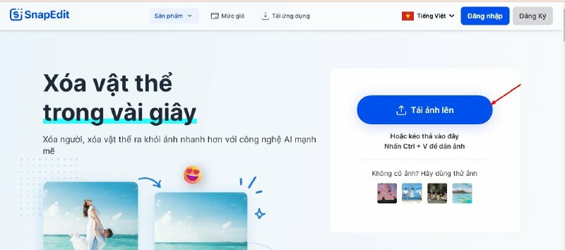 Bước 2: Bấm chọn Upload Image > Chọn ảnh chứa logo cần xóa từ máy tính của bạn > Nhấn Open.