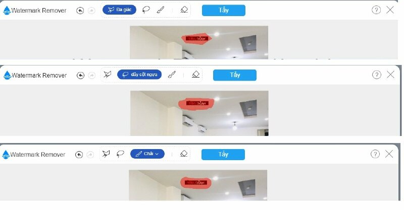 Bước 3: Tại đây bạn có thể lựa chọn một trong ba công cụ để đánh dấu vùng logo cần xóa gồm: