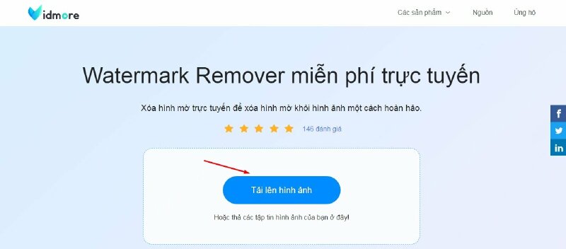 Bước 2: Bấm chọn Tải lên hình ảnh > Bấm chọn ảnh cần xóa logo > Nhấn Open.