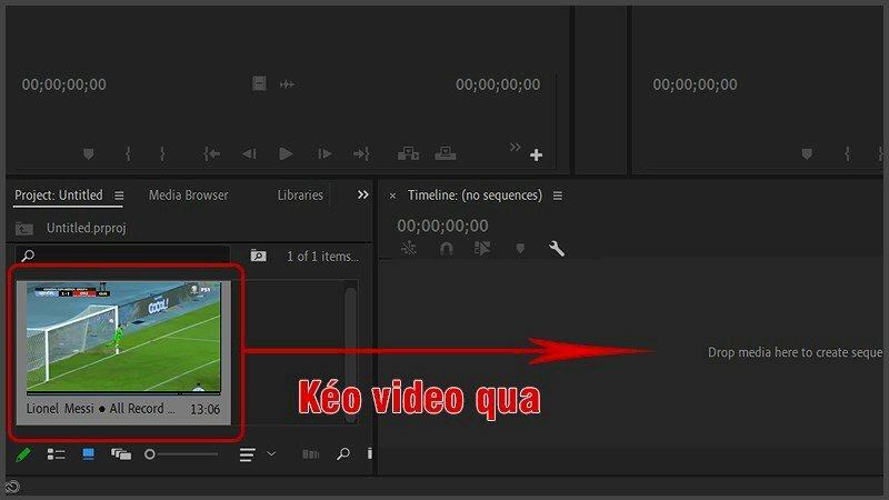 Bước 2: Kéo video từ cửa sổ Project và thả nó vào dòng thời gian (timeline).