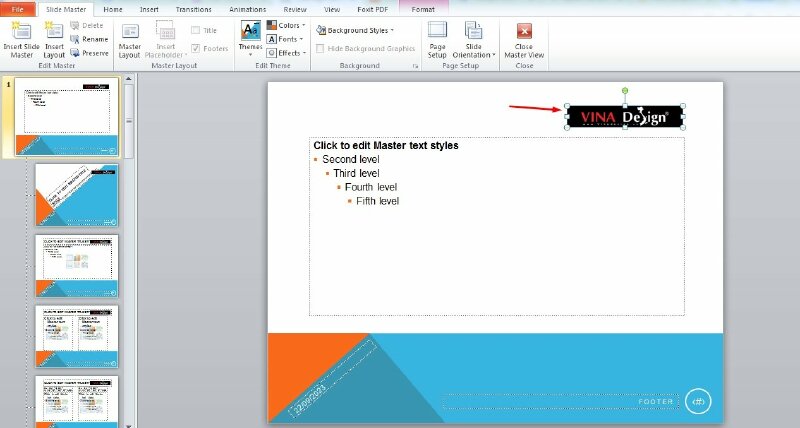 Bước 3: Bấm chọn logo > Nhấn delete để xóa logo trong slide