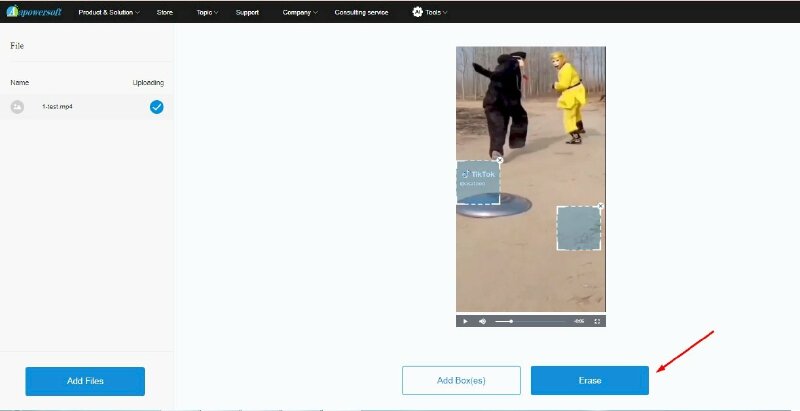 Bước 4: Sau khi chọn xong tất cả các vị trí có logo trên video mà bạn muốn xóa hãy bấm vào Erase ở góc dưới bên phải màn hình > Bấm download files để tải video đã xóa logo xuống máy tính.