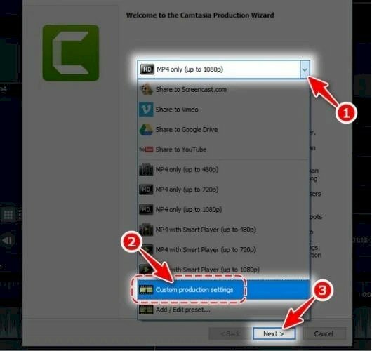 Bước 2: Tại bảng tùy chọn hãy chọn thiết lập Custom production settings > Nhấp Next