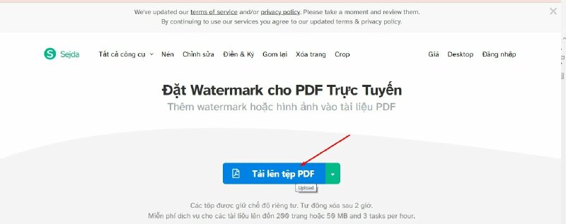 Bước 2: Chọn Tải lên tệp PDF > Chọn file PDF cần chèn logo > Nhấn Open 
