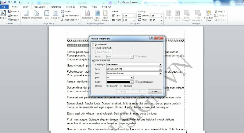 chọn chèn watermark dạng text