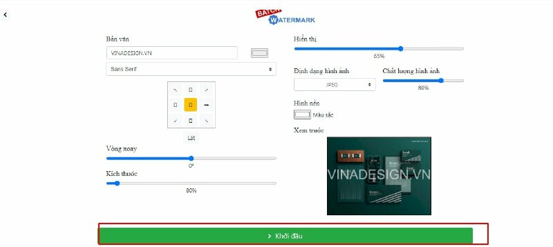 Điều chỉnh văn bản làm watermark