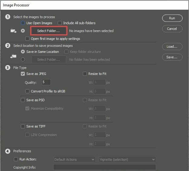1. Select the images to process