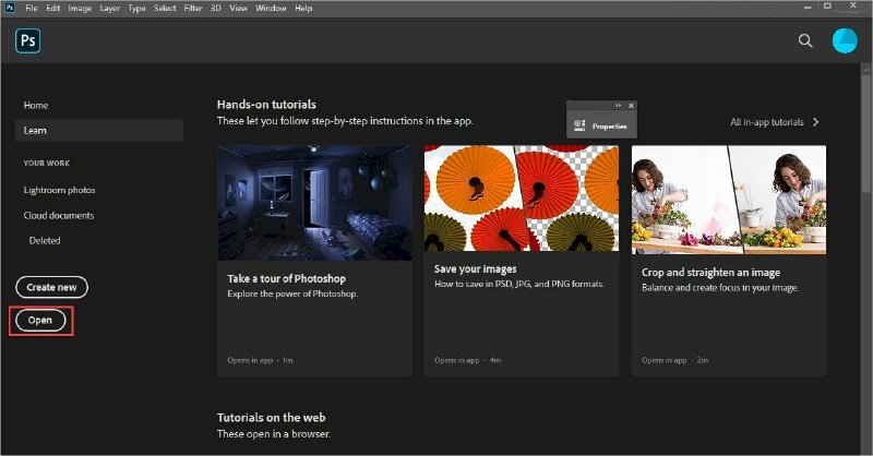 Bước 1: Khởi động phần mềm Adobe Photoshop > Chọn Open để mở hình ảnh mà bạn muốn chèn logo vào ảnh làm mẫu. Chúng ta sẽ tạo một Action (hành động) để thực hiện quy trình này trên các hình ảnh khác sau này.