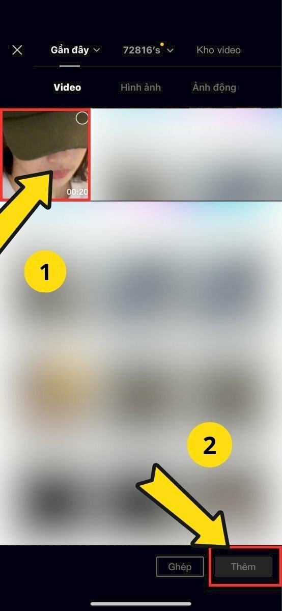 Bước 2: Tiếp đến chọn video mà bạn muốn xoá logo Tiktok trong điện thoại và nhấn Thêm.