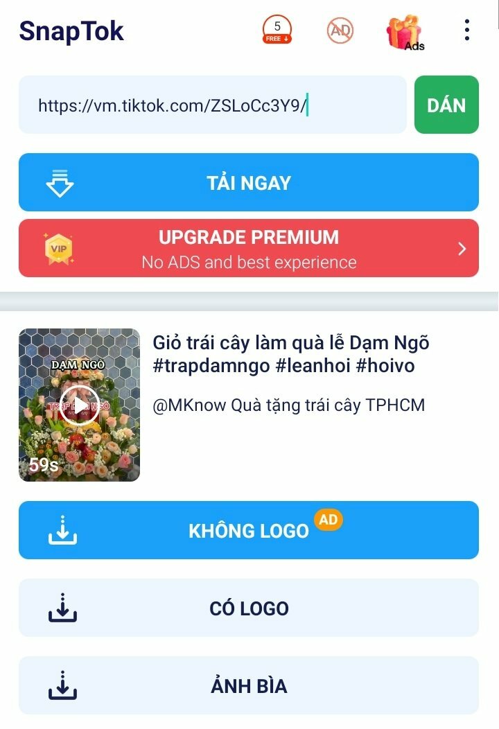 Bước 4: Mở SnapTok và nhấn nút "DÁN" để tải video Tiktok không có logo.