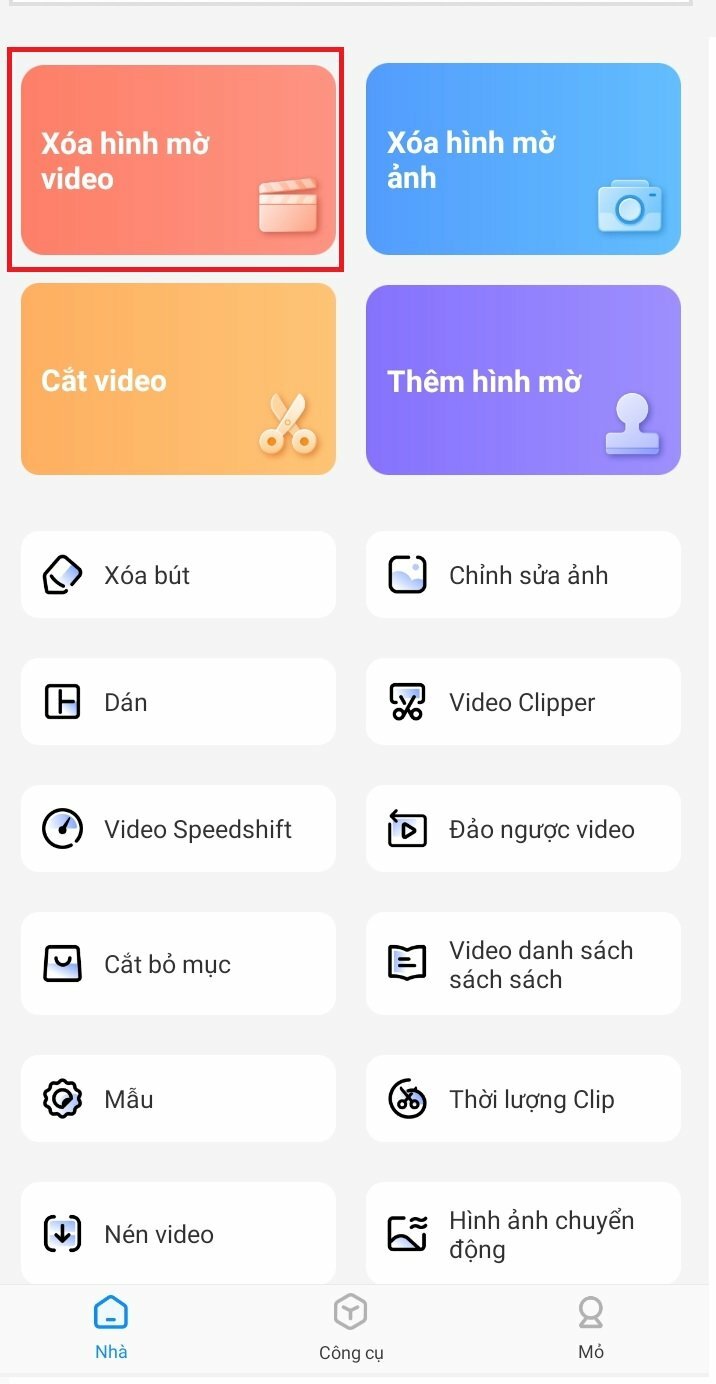 Bước 3: Mở ứng dụng Video Eraser > Chọn Xóa hình mờ video > Chọn video mà bạn muốn xóa logo >
