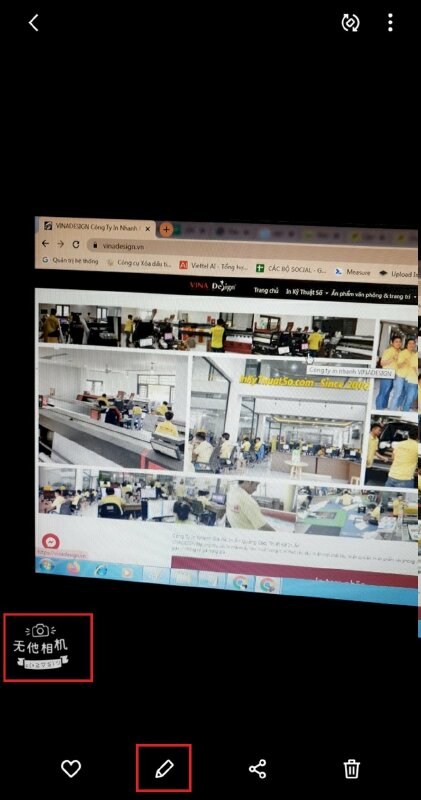 Bước 1: Truy cập album ảnh mở ảnh có logo Wutacam trên ảnh cần xóa > Bấm vào biểu tượng chỉnh sửa