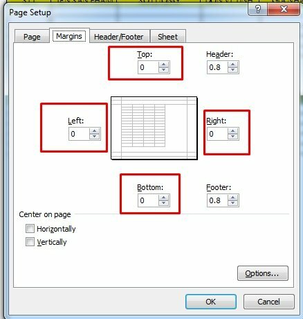 Khi hộp thoại Page Setup xuất hiện, bấm vào tab Margins để thực hiện căn lề để in tràn lề trong Excel.
