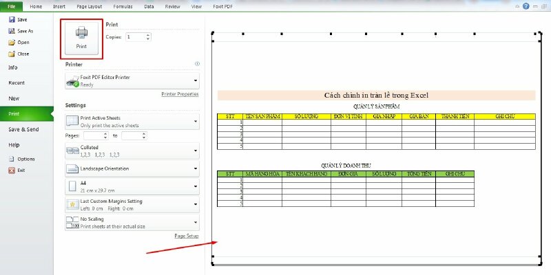 Bước 4: Kiểm tra lại sau khi chỉnh in tràn lề trong Excel