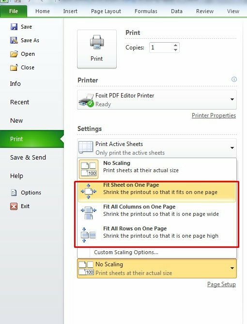 Bước 3: Trong mục Settings > Chọn Fit Sheet on One Page hoặc Fit All Columns in One Page, Fit All Rows for One Page để Excel căn chỉnh các cột hoặc hàng vào vừa khít một trang giấy.