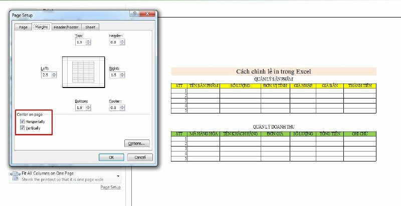 Tại mục Center on page có 2 tùy chọn: