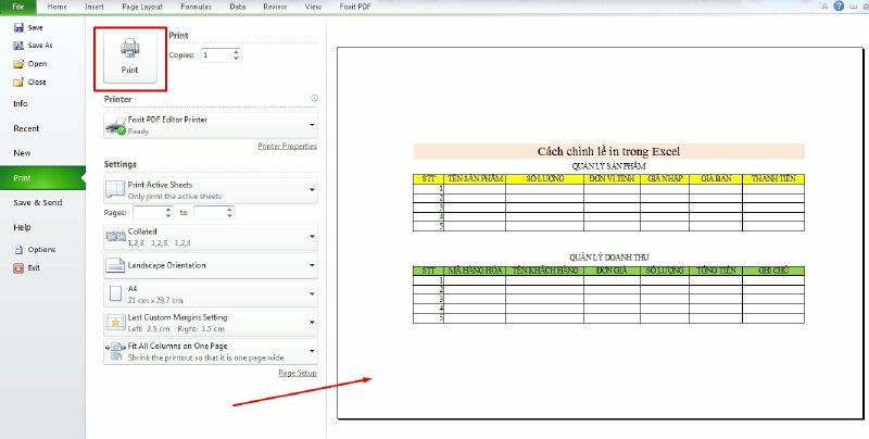 Bước 3: Tiến hành in sau khi đã chỉnh lề