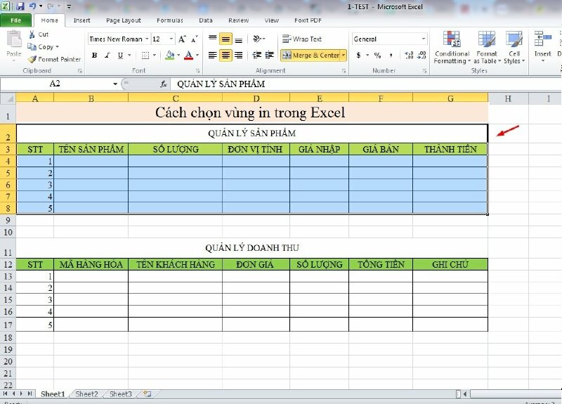 Bước 2: Hãy khoanh vùng, bôi đen vùng cần in trong Excel bằng cách nhấn và giữ chuột để chọn nhiều ô hoặc kéo để chọn một vùng in cần in để định dạng vùng in trong Excel