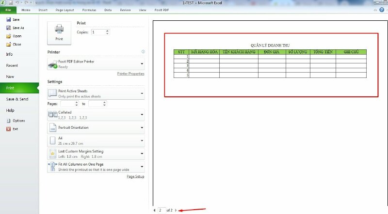 Kết quả vùng in mới được thêm vào sẽ được in trong một trang riêng.
