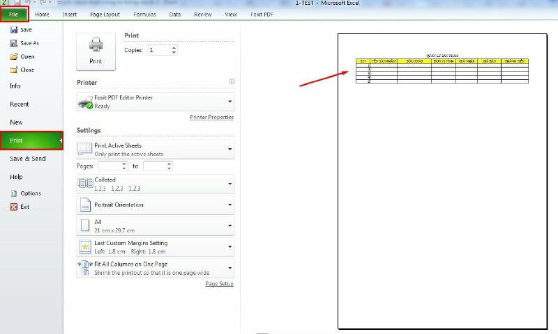 Bước 5: Bạn hãy vào File > Print hoặc nhấn Ctrl + P để xem lại vùng in trước khi in nhé.