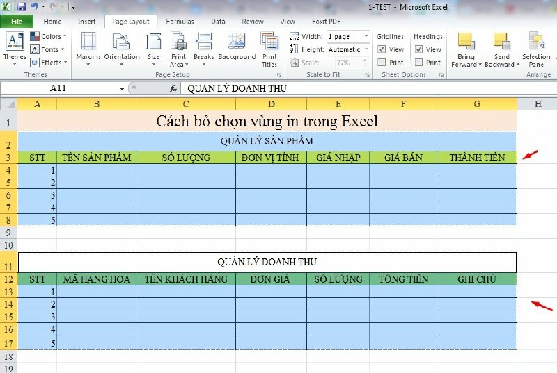Bước 4: Nhấn vào Print Area và sau đó chọn Set Print Area (Đặt Vùng In). Bây giờ, các vùng bạn đã chọn sẽ là vùng in. 