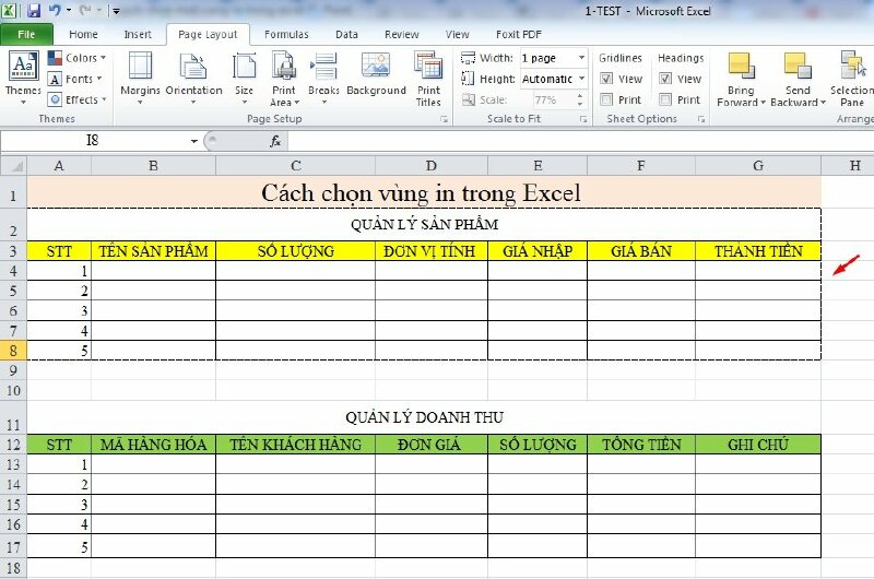 Trường hợp bạn thêm các ô mới, dòng mới nằm cạnh vùng in đã chọn sẽ giúp mở rộng vùng in và chúng sẽ được gom chung vào vùng in cũ không bị tách ra một trang riêng.