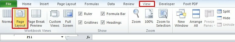 Bước 2: Bấm vào tab View > Chọn Page Layout.