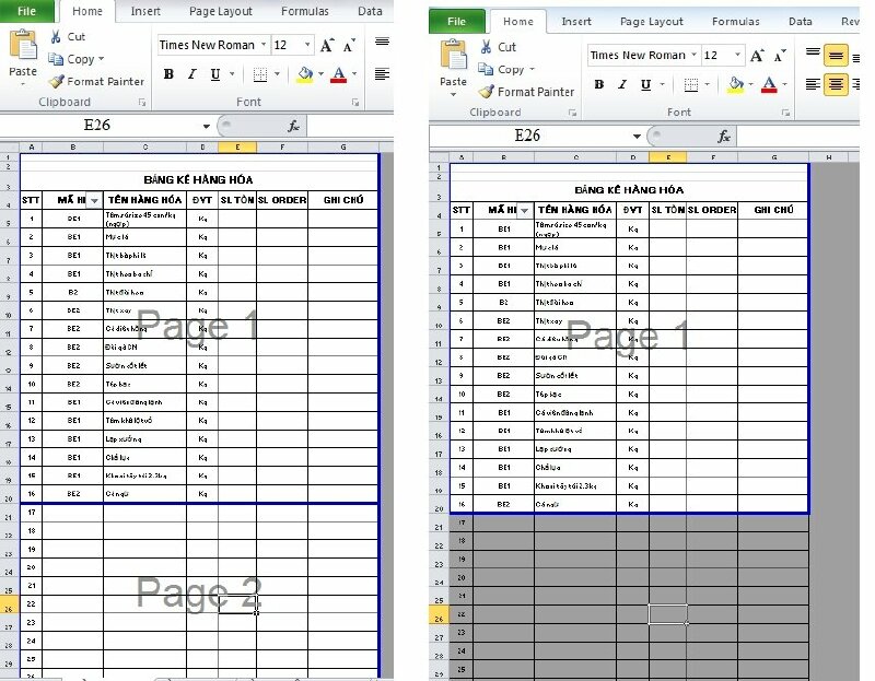 Bước 3: Thực hiện giới hạn trang in bằng cách xác định vị trí của dấu phân trang trên bảng tính > Thực hiện điều chỉnh kéo dấu phân trang lên hoặc xuống để điều chỉnh giới hạn trang in sao phù hợp.