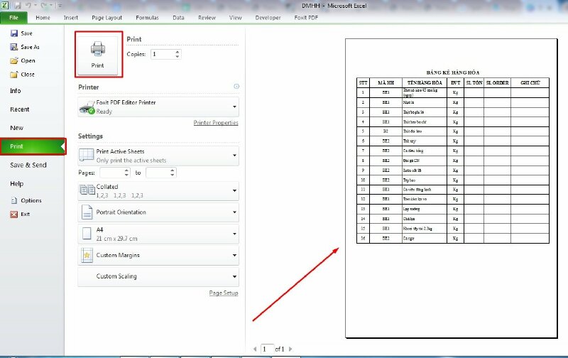 Bước 4: Sau khi thực hiện xong hãy vào File > Print hoặc nhấn Ctrl + P > Tại đây bạn có thể xem lại bản in trước khi in ở bên phải màn hình > Nếu đã đúng theo yêu cầu hãy nhấn vào Print để in.