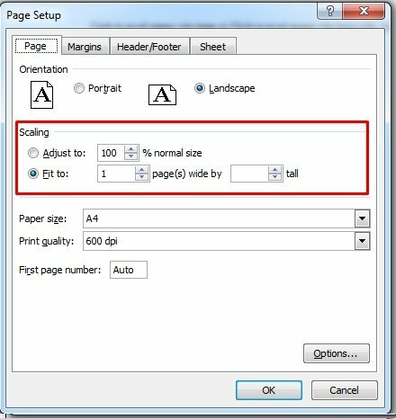 Bước 5: Cách in Excel vừa trang giấy A4 ngang không vượt quá phạm vi trang giấy hãy thiết lập tại mục Scaling với 2 lựa chọn: