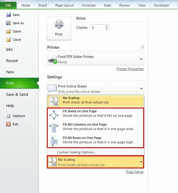 Bước 3: Trong phần Settings > Bấm vào No Scaling, và chọn một trong 3 lựa chọn sau: