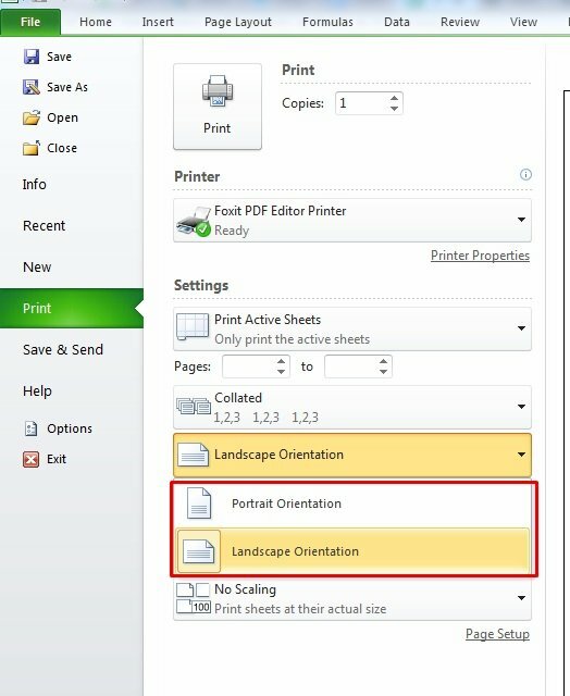 Chọn in theo khổ ngang bấm vào Landscape Orientation hoặc khổ dọc bấm vào Portrait Orientation.