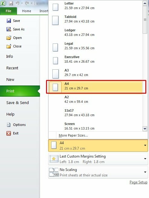 Chọn khổ giấy in là khổ giấy A4 (21 x 29.7 cm).