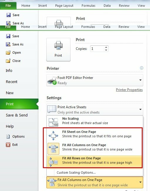 Chọn Fit Sheet on One Page hoặc Fit All Columns in One Page, Fit All Rows for One Page để Excel căn chỉnh các cột hoặc hàng vào vừa khít một trang giấy A4 khi bạn thực hiện lệnh in trên Excel.