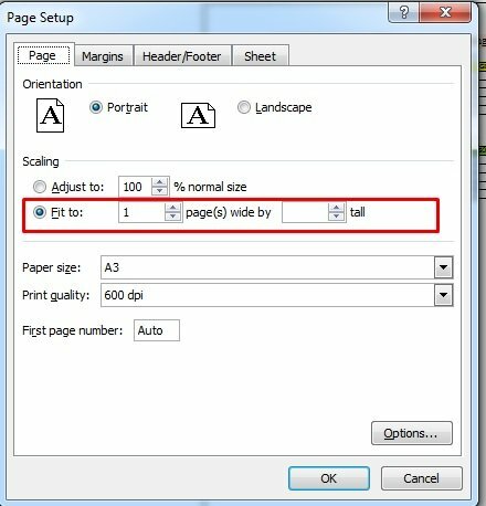 Tại Scaling hãy bấm chọn ô Fit to để Excel tự động căn chỉnh kích thước của bảng tính vừa với chiều rộng của giấy hoặc Adjust to... Co dãn theo tỷ lệ hãy tăng lên hoặc giảm xuống để chỉnh vừa trang in.