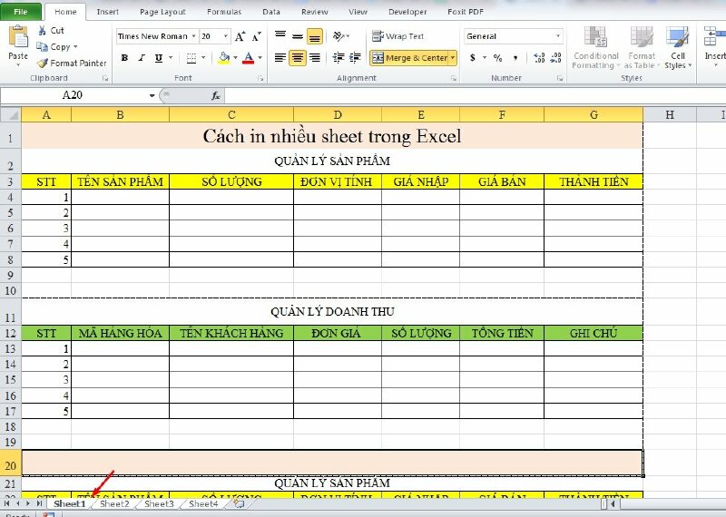 Bước 2: Chọn trước 1 Sheet cần in > Nhấn giữ phím Ctrl và chọn các sheet tiếp theo cần in đối với hệ điều hành Windows và đối với MacOS hãy bấm tổ hợp phím Shift + Click chuột vào sheet cần in.