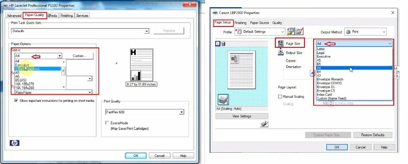 Bước 7: Bấm chọn máy in mà bạn sẽ in tại phần Printer > Nhấn vào Printer Properties. 