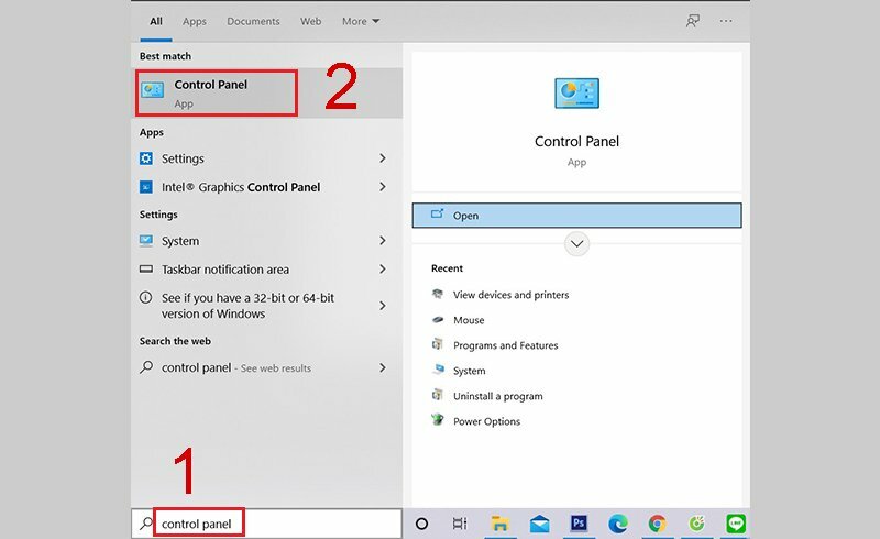 Bước 1: Nhấp vào Menu Start > Tìm kiếm và mở Control Panel.