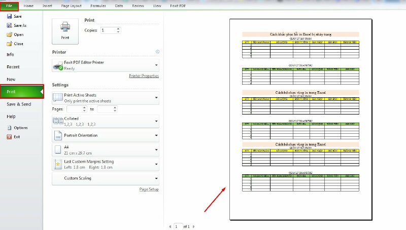 Bước 3: Tại đây bạn sẽ xem trước trang in nằm ở bên phải phần cài đặt, xem thử trang in có bị nhảy trang không để thực hiện điều chỉnh cho phù hợp. 