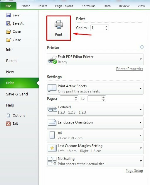 Bước 4: Bấm vào Print để chỉ in 1 trang trong Excel như bạn đã cài đặt.