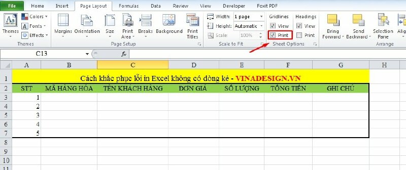Bước 3: Trong mục Sheet Options > Hãy tích chọn Print bên dưới phần Gridlines. 
