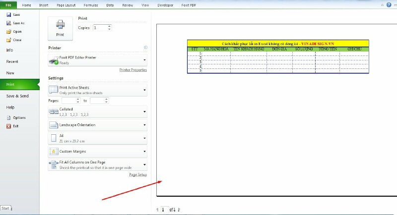 Bước 4: Hãy nhấn Ctrl + P để xem trước bản in và hiển thị màu đường kẻ khung mới do bạn chọn ở bên phải màn hình.