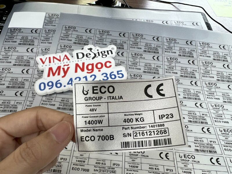 In decal xi bạc tem nhãn dán máy vệ sinh công nghiệp - VND371