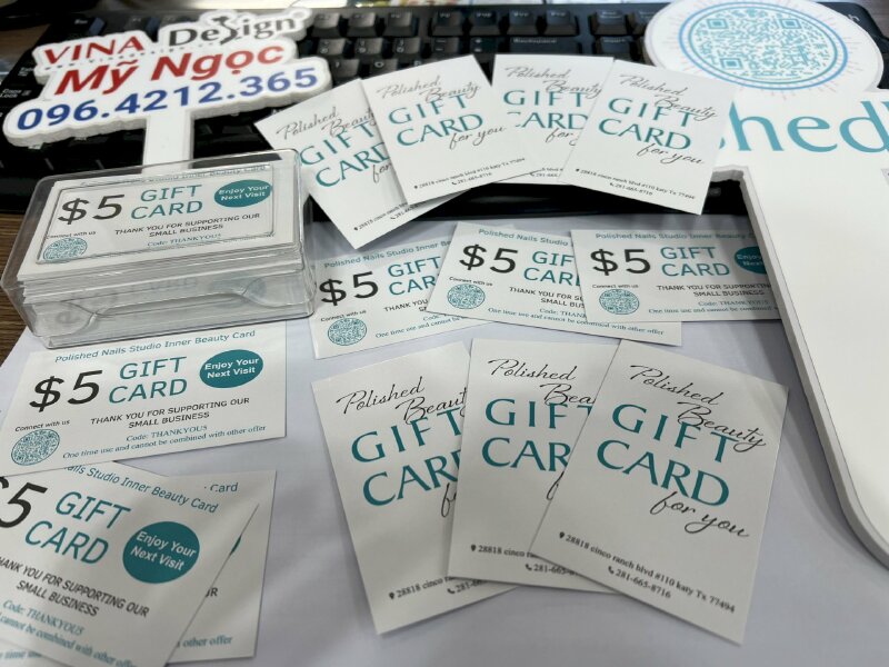 In Gift Card, Gift Certificate, Gift Voucher thẻ quà tặng dịch vụ Nail, hàng in gửi đi Mỹ từ TPHCM - VND392