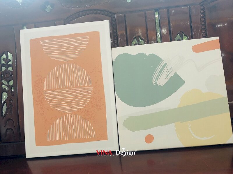 In tranh Canvas treo tường, tranh Abstract Modern Minimalist Art, Watercolor Brush Wall Decor, Boho Art Print - VND356