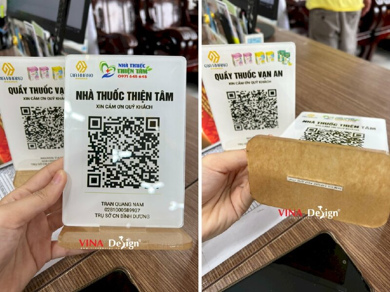 Làm đế Mica quét mã QRcode thanh toán, standee mica để quầy thuốc - VND390