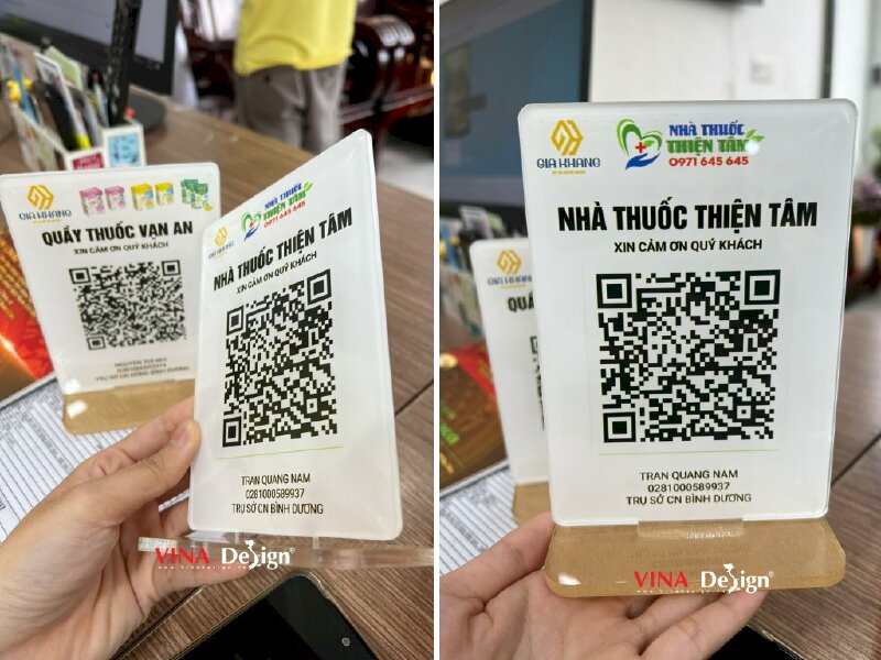 Làm đế Mica quét mã QRcode thanh toán, standee mica để quầy thuốc - VND390