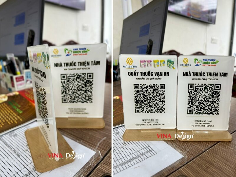 Làm đế Mica quét mã QRcode thanh toán, standee mica để quầy thuốc - VND390