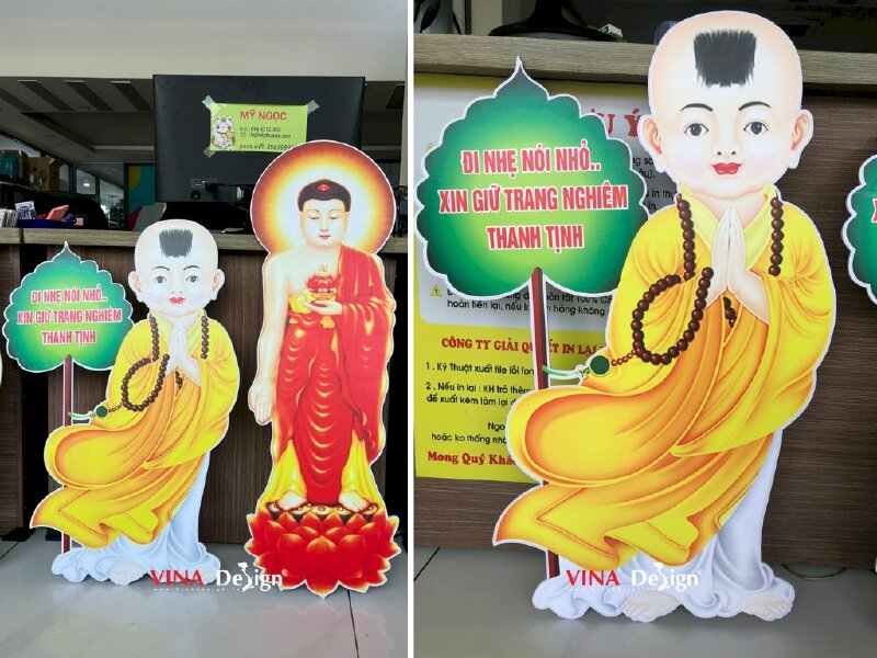 In standee mô hình chú tiểu lá đa cho Chùa - VND429